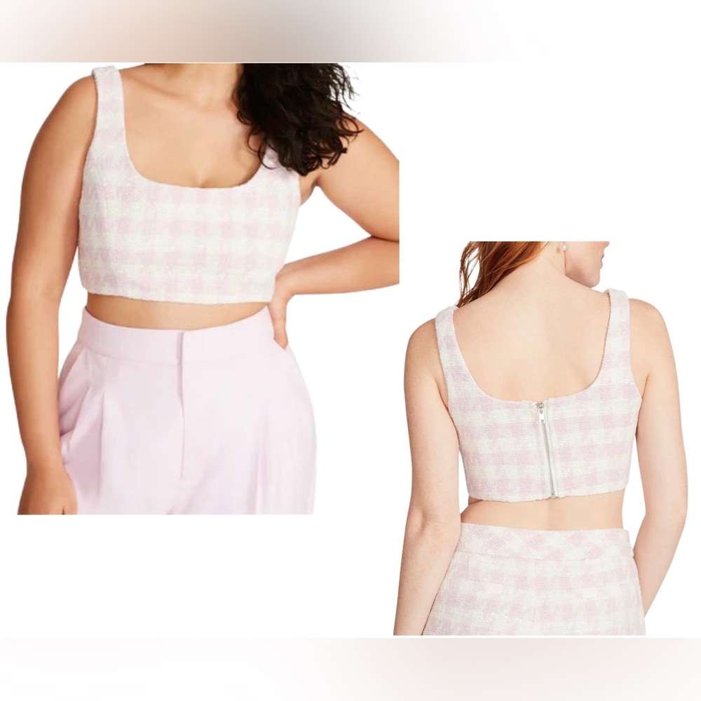 Steve Madden NWT Pink Houndstooth Tweed Crop Top